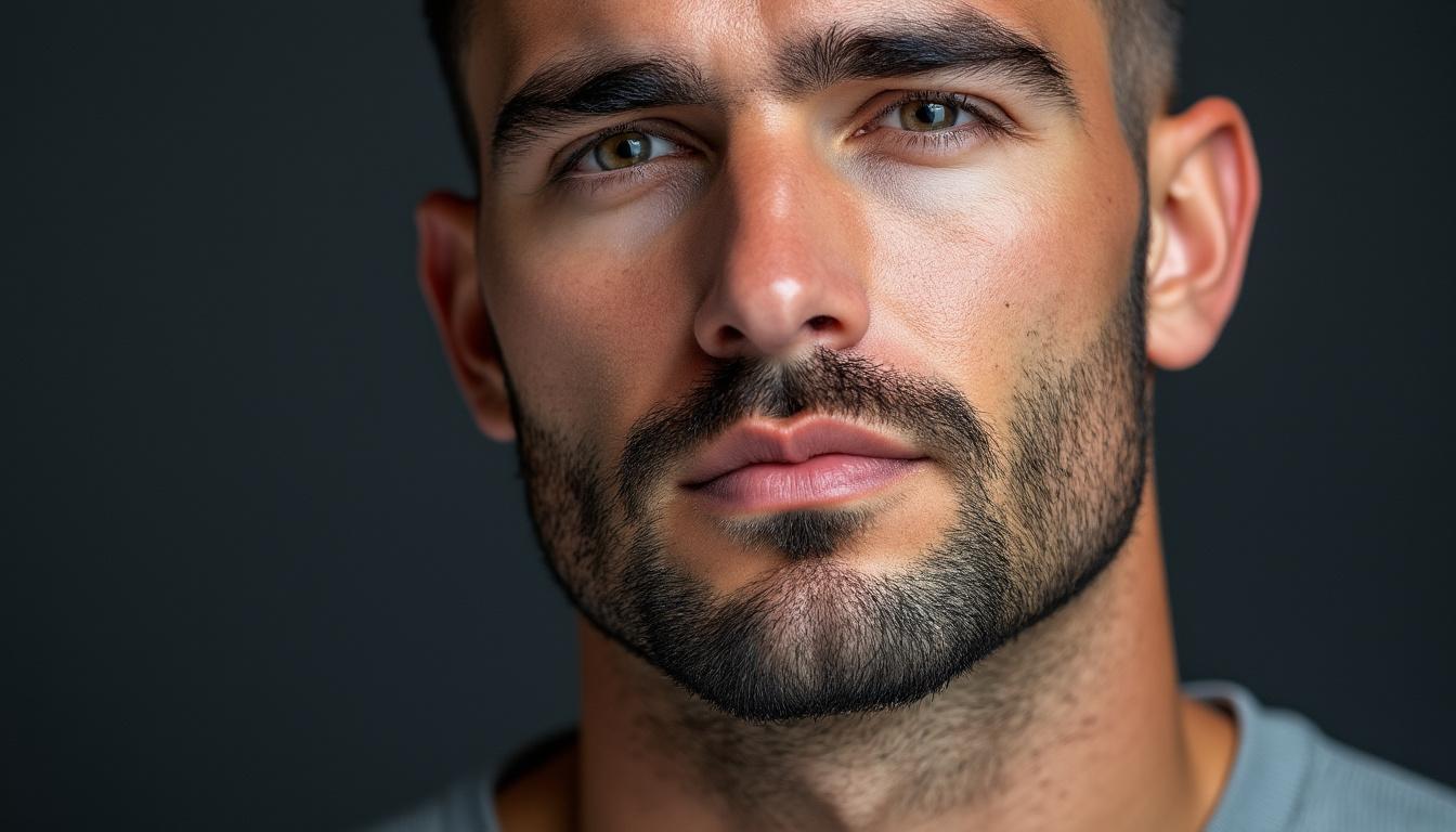 découvrez comment entretenir une barbe courte taillée uniformément d'environ 1 cm pour un look soigné et moderne.