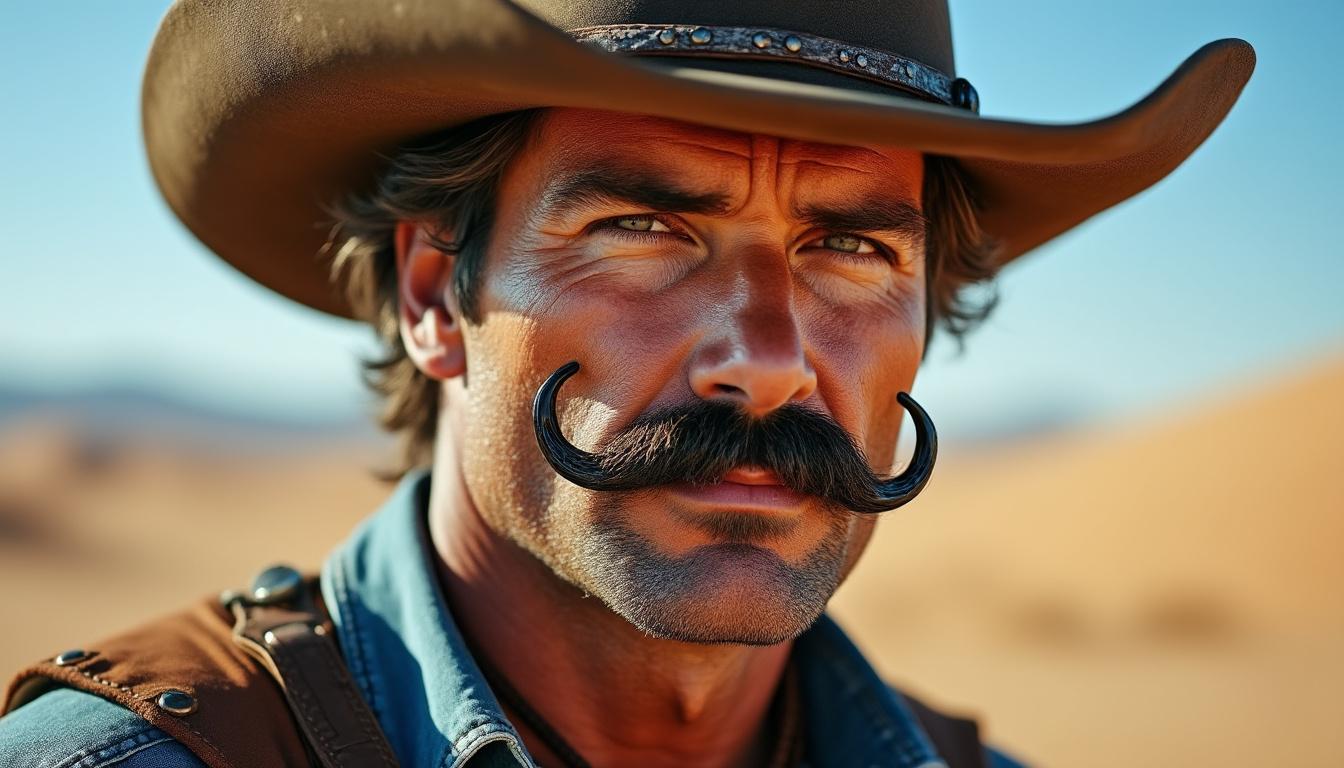 découvrez la moustache cowboy ou western, une version épaisse et distinctive du classique fer à cheval, symbole de style et de caractère.