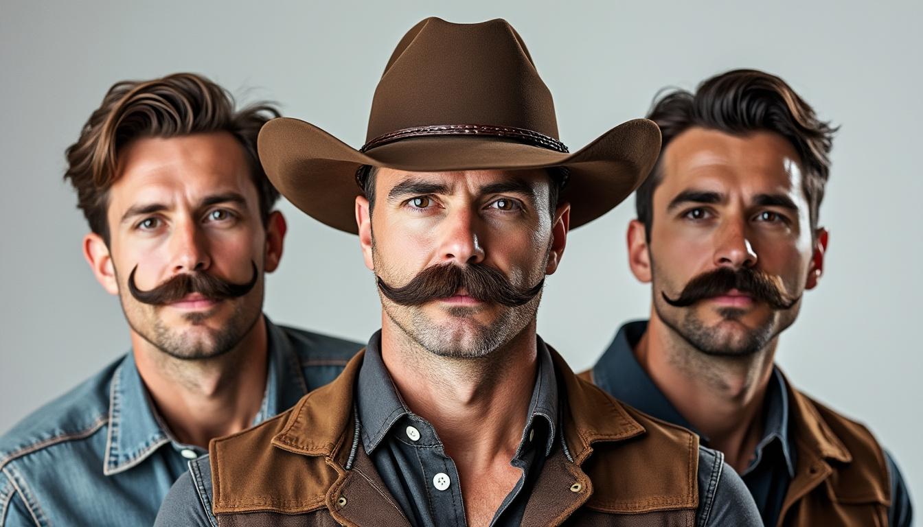 découvrez la moustache cowboy ou western, une version épaisse en forme de fer à cheval pour un style audacieux et authentique.