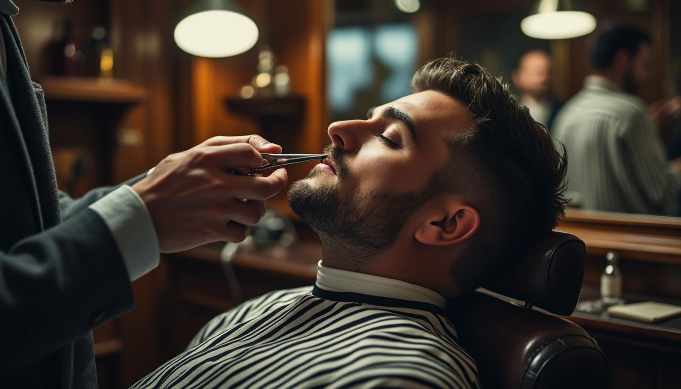 découvrez la moustache english : une fine moustache élégamment divisée en deux avec des pointes effilées sur les côtés, pour un style raffiné et sophistiqué.
