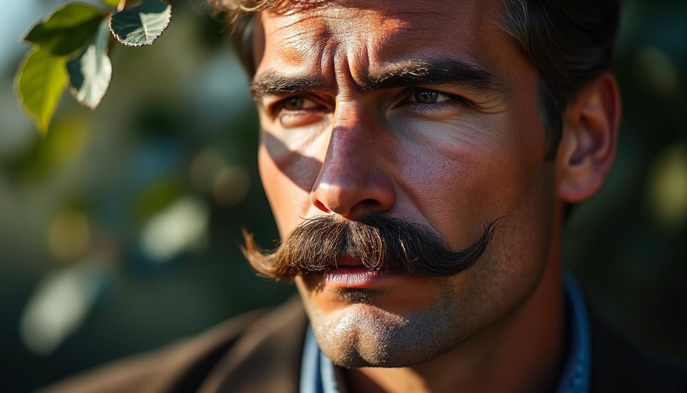 découvrez la moustache major de style anglaise, courte et élégamment divisée au milieu pour un look raffiné et classique.